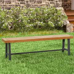 Tangkula 63 Inch Patio Bench Set of 1/2, Acacia Wood Long Dining Bench w/ Heavy-Duty Metal Legs