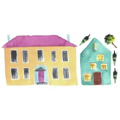 RoomMates Watercolor Village Peel and Stick Wall Decal