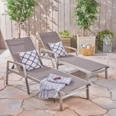 Oxton 2pk Mesh Patio Chaise Lounge - Gray - Christopher Knight Home: Aluminum Frame, Weather-Resistant, Adjustable Back