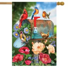 Birds And Mailbox Spring House Flag Floral Cardinals 28" x 40" Briarwood Lane