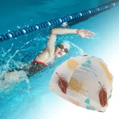 Unique Bargains Nylon Feathers Pattern Swim Cap Beige 1 Pc