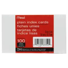 Mead&reg; Index Cards, Plain, 3 x 5, 100 Per Pack, 12 Packs