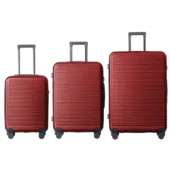INFURNIC Bag And Luggage Sets 3 Piece Hard Shell Suitcase Set, Lightweight Suitcase with Wheels for Travel Business, Red, 20.67"*11.61"*29.92"