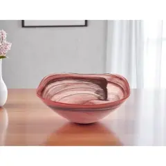 HomeRoots 10" Red And White Alabaster Glass Square Salad Bowl