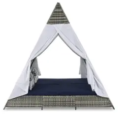 DSVIMOY Patio Daybed With Cushions, 90.5" Outdoor Sunbed With Colorful Pillows, Tent Shape, Gray & Blue, 90.5"*72.4"*102.4"