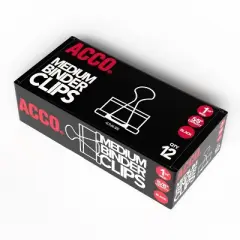 ACCO Medium Binder Clips Steel Wire 5/8" Cap 1 1/4"w Black/Silver Dozen 72050