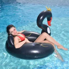 Pool Central 45" Inflatable Black Swan Swimming Pool Lounger