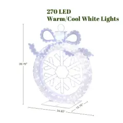 LuxenHome 3Ft Lighted Ornament & Snowflake Wreath, Silver & White Outdoor Christmas Decoration