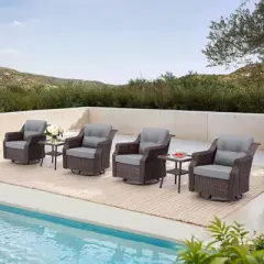 Buenhomino 6-Piece Outdoor Wicker Swivel Rocker Chair Set with 4 Chairs & 2 Tables, All-Weather PE Rattan Glider Chairs with Cushions for Patio