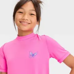 Girls' Butterfly Printed Rash Guard Swim Top - Cat & Jack&trade; Pink
