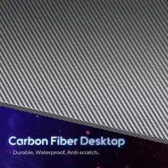 MOTPK L-Shaped Carbon Fiber Computer Gaming Desk with Raised Monitor Shelf, Built In Cup Holder, Headphone Hook, & Y-Shape Metal Frame