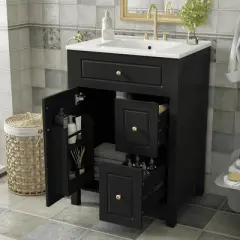 Whisen 24" Bathroom Vanity with Ceramic Sink, 1 Soft-Close Door & 2 Drawers, Door Storage Racks