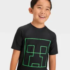 Boys' Minecraft Fictitious Character Rash Guard Top - Black