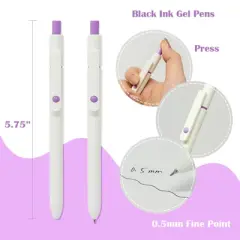 Wrapables Smooth Retractable Black Ink Gel Pens, 0.5mm Fine Point, for Home Office Work (Set of 5), Pastel