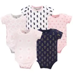 Yoga Sprout Baby Girl Cotton Bodysuits 5pk, Navy Moroccan
