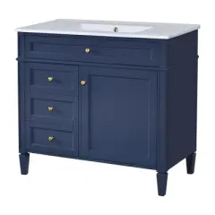 JUJABU 36'' Modern Bathroom Vanity with Sink, Dual-Drawer Storage Cabinet & Tip-Out Drawer