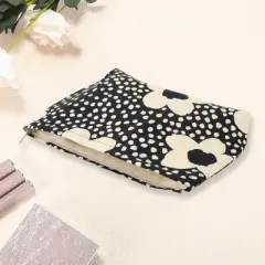 Unique Bargains Women Portable Printed Clutch Makeup Bag Black 1 Pc