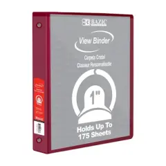BAZIC Products 3-Ring View Binder with 2 Pockets, 1", Burgundy, Pack of 6