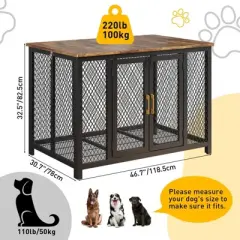 48 Inch Heavy Duty Dog Crate Furniture, Large Dog Kennel for Small, Medium and Large Dogs, Wooden Dog Cage Furniture with Waterproof Top