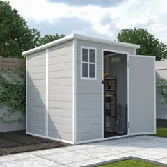 Durable Resin Outdoor Storage Shed with Lockable Doors, Sloped Roof, Floor, Window & Vents, UV Resistant - Coolbibila