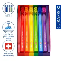 Curaprox CS 5460 Rainbow Edition, Ultra Soft Toothbrush for Gentle and Powerful Daily Cleaning, 6 pcs