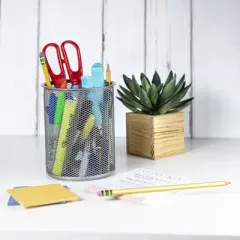 YBM Home Round Silver Steel Mesh Pencil and Pen Cup, Pack of 6