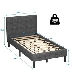 Costway Twin Upholstered Bed Frame Button Tufted Headboard Mattress Foundation