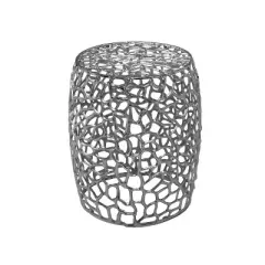 Aluminum Drum End Table with Intricate Design-Silver Nickel