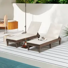 Tangkula 2PCS Patio Lounge Chair Recliner Chair w/ 3-Position Adjustable Backrest & Cushion Brown & White