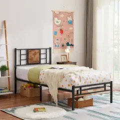 VECELO Twin/Full/Queen Platform Bed Frame with Steel Slat Support, Heavy Duty Bed Frame with Headboard, No Box Spring Needed/Easy Assembly