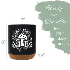 Elanze Designs 8 inch Floral Mushroom Leaf Large Ceramic Kitchen Utensil Holder Black and White Crock with Cork Base