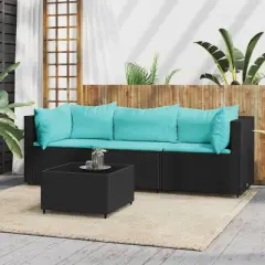 vidaXL Patio Lounge Set Black PE Rattan, Powder-Coated Steel, Tempered Glass