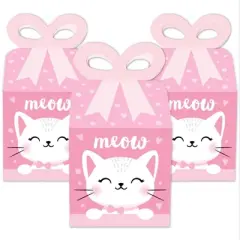 Big Dot of Happiness Purr-fect Kitty Cat - Square Favor Gift Boxes - Kitten Meow Baby Shower or Birthday Party Bow Boxes - Set of 12