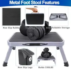 5 Star Super Deals Metal Step Stool - Portable Folding Foot Stool - Non-Slip, Compact, 330lbs Capacity, Heavy Duty One Step Ladder for Kitchen