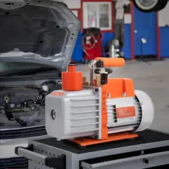 VEVOR 1/3 HP 2 Stage Rotary Vane Vacuum Pump, 5 CFM, 120V Air Conditioning Vacuum Pump, 1/4" SAE Male 3/8" SAE Male 1/2" ACME Male Inlet, Orange
