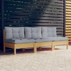 vidaXL Solid Pinewood 3-Seater Patio Sofa with Gray Cushions - Garden Patio Deck Furniture - 25" x 25" x 24.6"