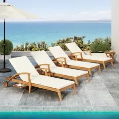 Acacia Wood Chaise Lounge Chair with Wheels and Cushion, Outdoor Chaise Lounge Chair with 4 Positions, Patio Chaise Lounge Chair for Garden-Koiai