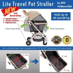 HPZ Pet Rover Lite Travel Stroller - Light-Weight Dog/Cat/Pet Stroller Travel Carriage with Convertible Compartment for Small & Medium Pets