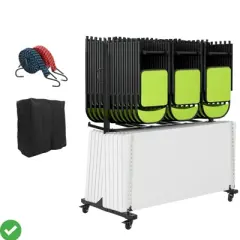 Folding Chair Rack 84 Chair Capacity Black Modern Style Heavy Duty Metal Adjustable Height Locking Wheels Cover Included