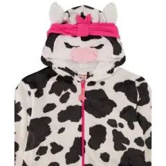 Sleep On It Girls Pretty Cow Leopard Zip-Up Hooded Sleeper Pajama with Built Up 3D Character Hood