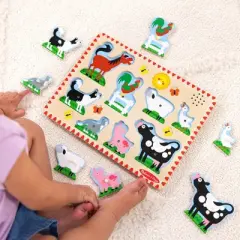Melissa & Doug Wooden Light-Activated Sound Puzzle 2pc for Toddler and Preschool Boys' and Girls' - Farm Animals, Vehicles - 16pc