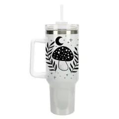 Elanze Designs Fairytale Mushroom Moon Stars 40 oz. Stainless Steel, Large Water Bottle Coffee Mug, Spill & Leak Resistant, Thermal Travel Tumbler