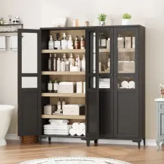 Inch Tall Storage Cabinet, Kitchen Pantry Cabinet 5 Tier Bathroom Cabinet with 4 Doors Adjustable Shelves for Kitchen, Dining Room, Bathroom