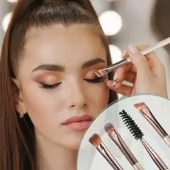 Unique Bargains Double-ended Wooden Handle Makeup Brushes and Sets Champagne 2 Pcs