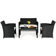 Costway 4PCS Patio Rattan Wicker Furniture Conversation Set Cushioned Sofa Table