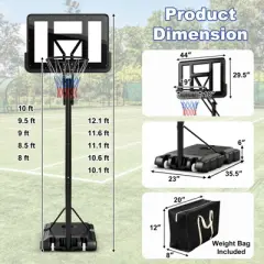 Safstar 44" Portable Adjustable Basketball Goal Hoop Stand System W/Secure Bag Outdoor