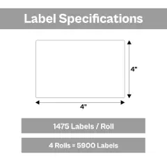PSBM Direct Thermal Labels 4x4 Inch 4 Rls 1475 Labels/Roll 3 Inch Core Perforated Works with Zebra Sato Datamax Intermex Honeywell & Many Other Label
