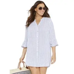 Swimsuits for All Women&rsquo;s Plus Size Sandra Button Up Cover Up Shirt