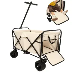 360 Rotating Rear Wheel Heavy-Duty Folding Wagon &uml;C Multi-Use Garden Cart with All-Terrain Wheels Beige