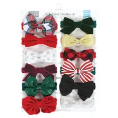 Hudson Baby Infant Girl Cotton and Synthetic Headbands, 12 Days Of Christmas Plaid, 0-24 Months